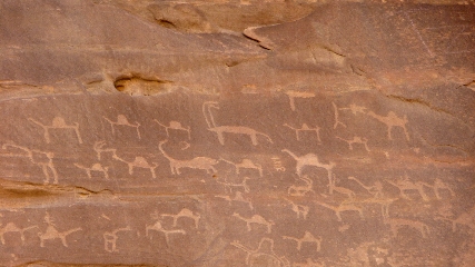 Gravures rupestres au nord du désert du WADI RUM